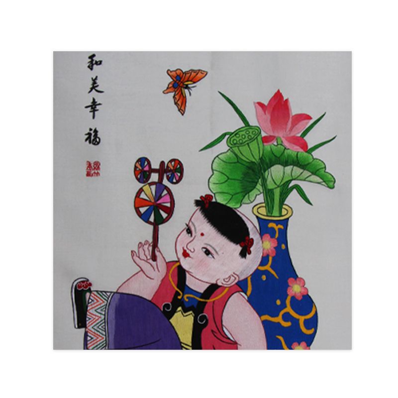 Chinese Style Shu Embroidery Product-Jinzhu New Year Pictures, Chinese Classical Art Style, Exquisite Embroidery Craftsmanship, Meticulous Embroidery, Lively Stitches, Beautiful Patterns