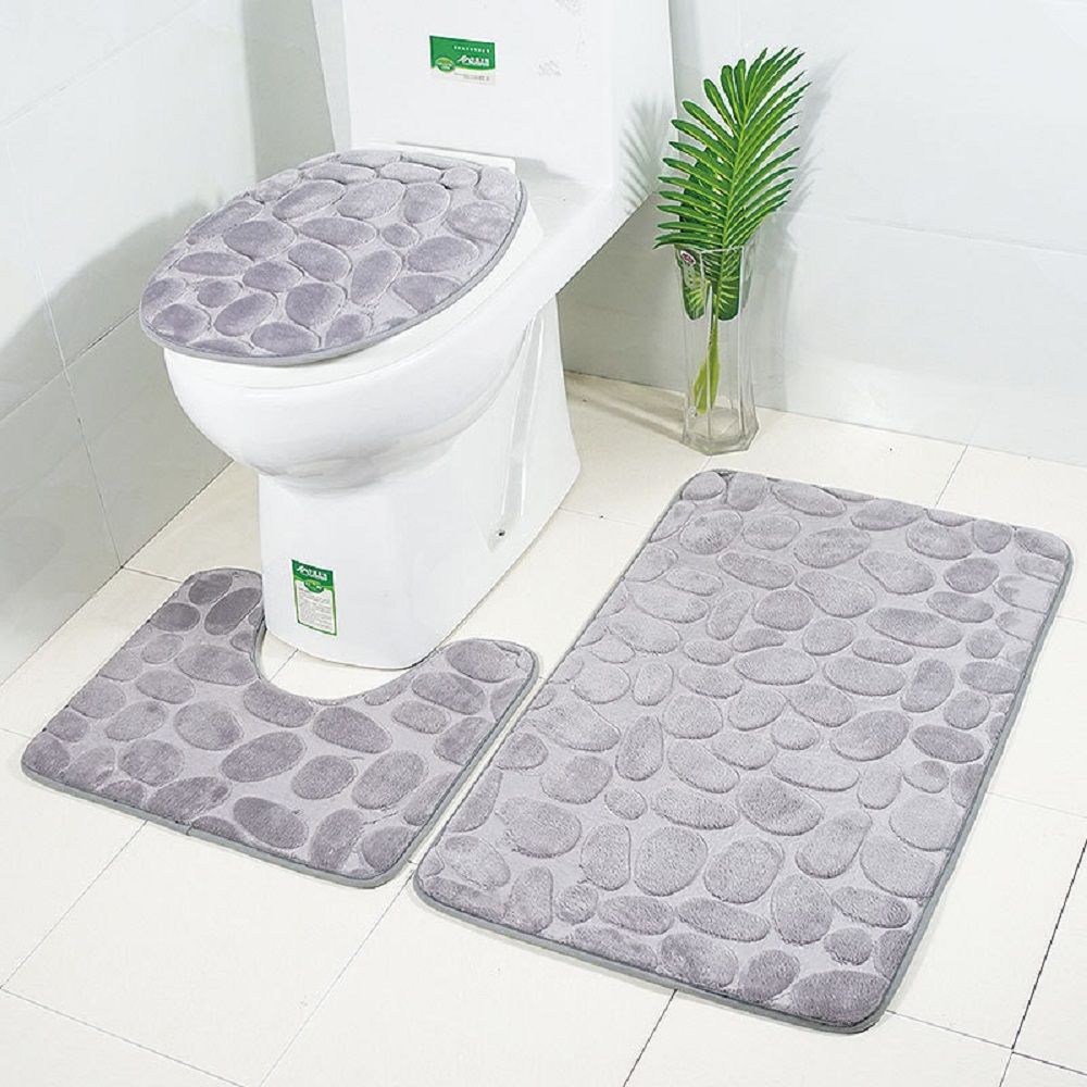 Home Bathroom/Toilet Non-slip Bath Mat 3-in-1 Set Flannel