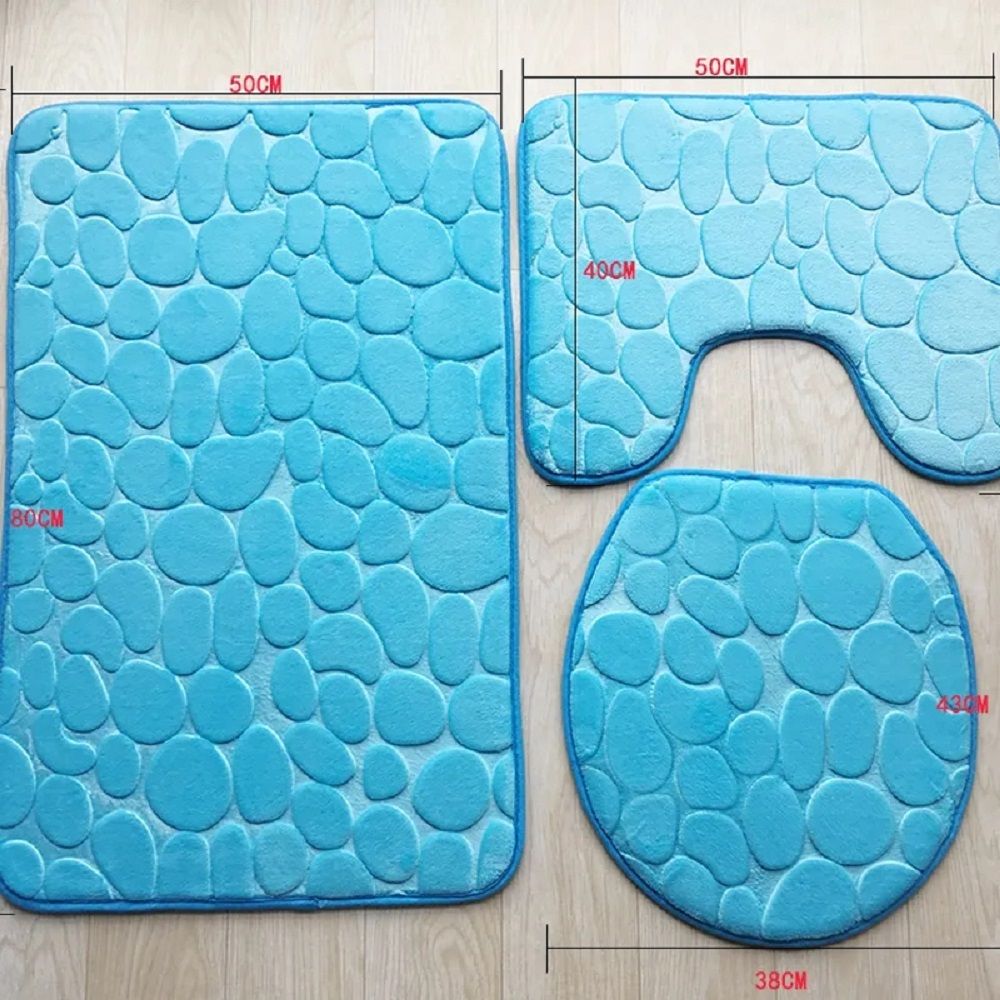 Home Bathroom/Toilet Non-slip Bath Mat 3-in-1 Set Flannel