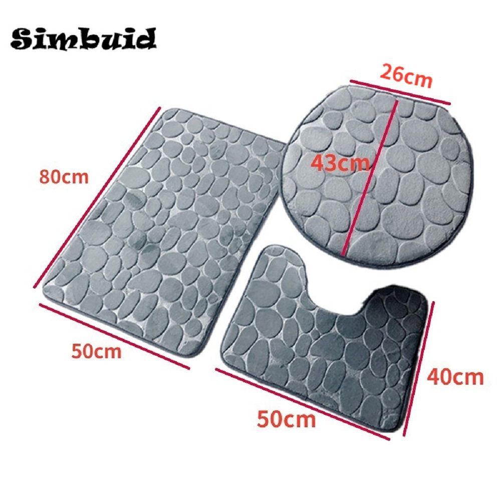 Home Bathroom/Toilet Non-slip Bath Mat 3-in-1 Set Flannel