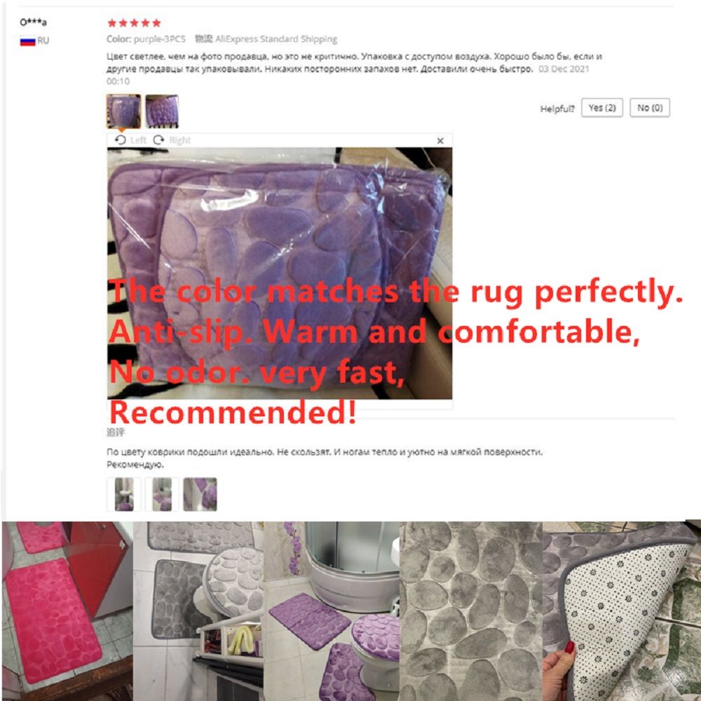 Home Bathroom/Toilet Non-slip Bath Mat 3-in-1 Set Flannel