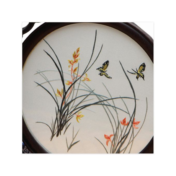 Shu Embroidery Orchids And Butterflies Pictures White With Brown Ornaments Intangible Cultural Heritage