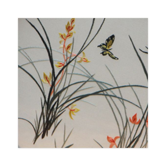 Shu Embroidery Orchids And Butterflies Pictures White With Brown Ornaments Intangible Cultural Heritage