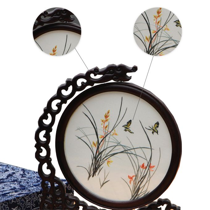 Shu Embroidery Orchids And Butterflies Pictures White With Brown Ornaments Intangible Cultural Heritage