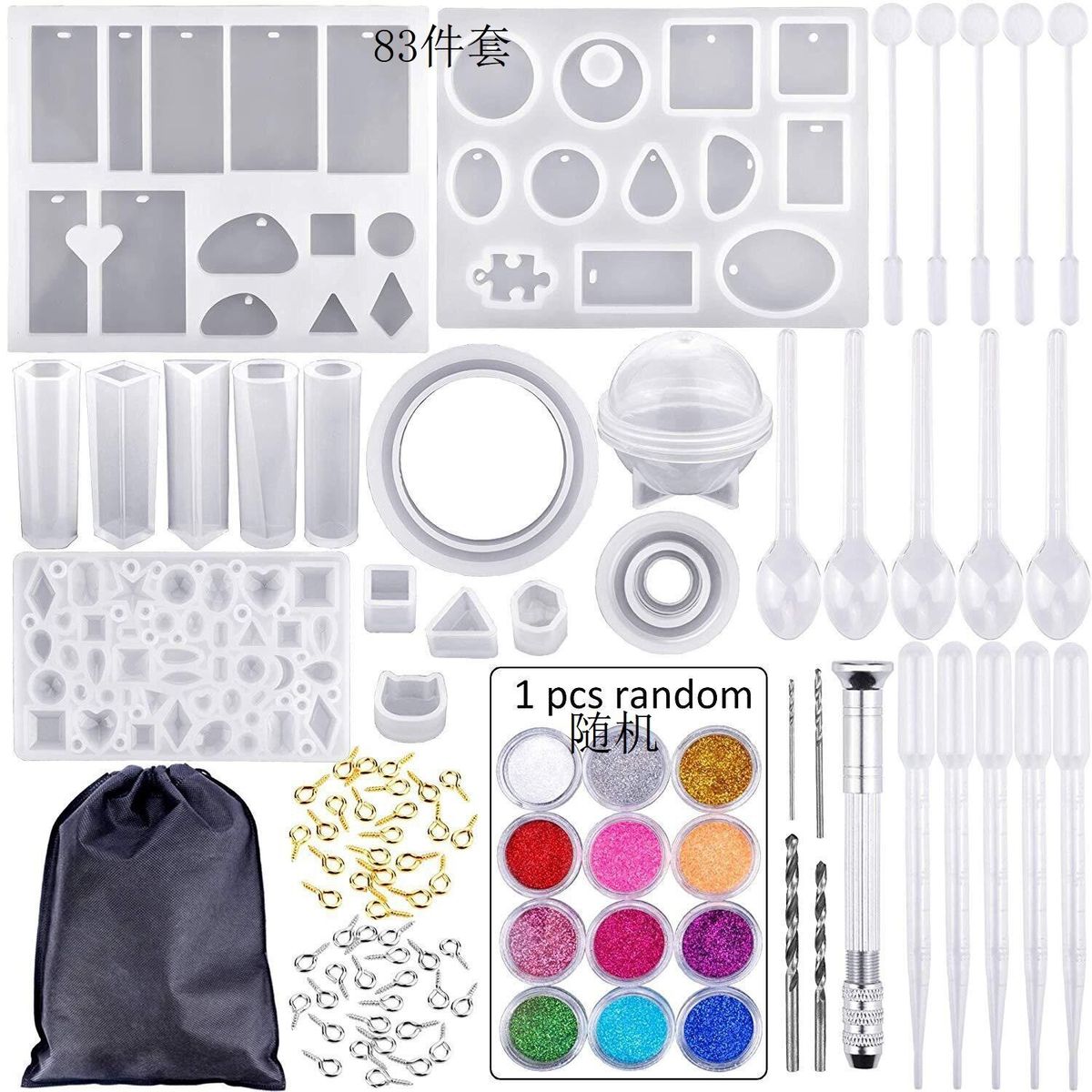 83 Pcs/set Silicone Mold For Resin Silicone Uv Resin DIY Clay Epoxy Resin Casting Molds And Tools Set With Storage Bag For Jewelry 83 Pcs