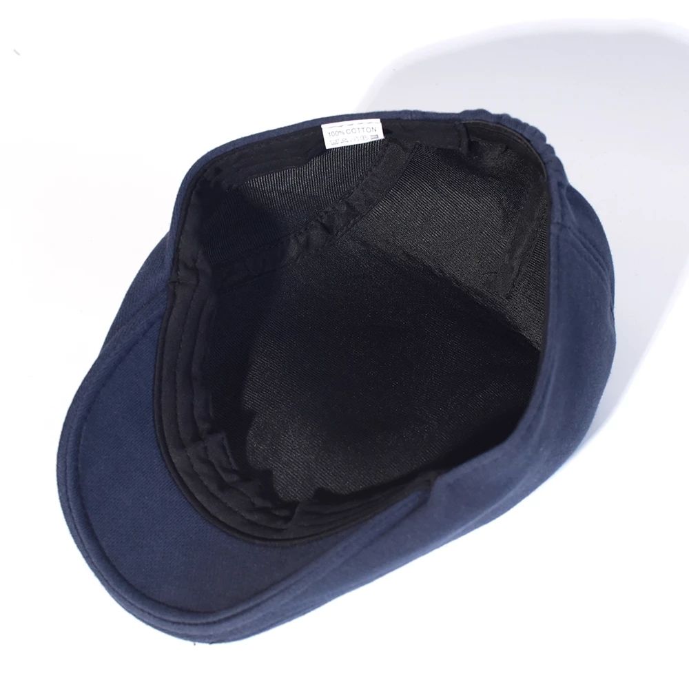 Men Blue Cotton Soft Flat Beret Cap