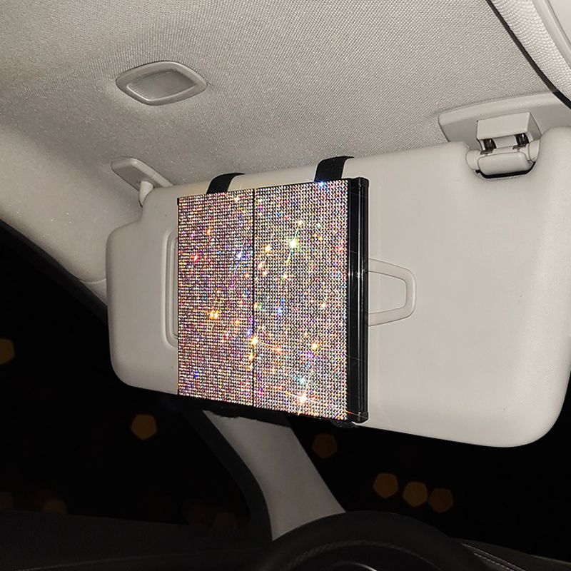 Rhinestone Bling Crystal Compact Mirror Car Shade Board
