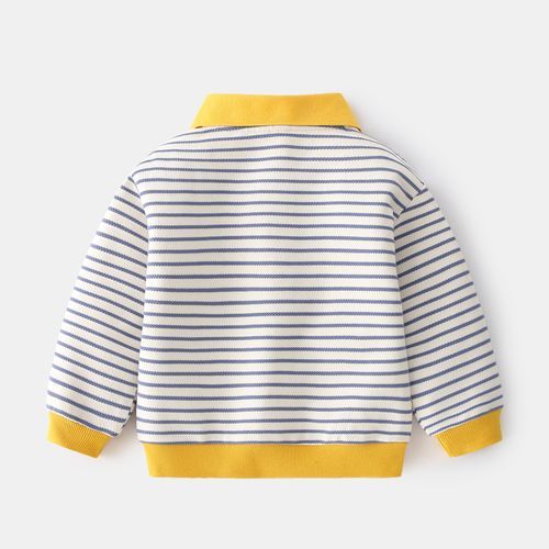 95% Cotton Kids Long Sleeve Stripe Boys Polo Shirt-Blue