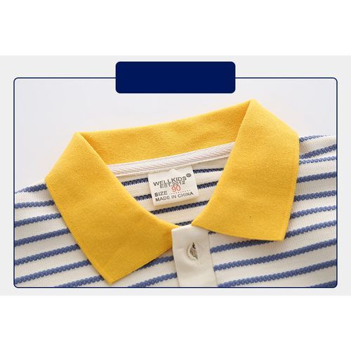 95% Cotton Kids Long Sleeve Stripe Boys Polo Shirt-Blue