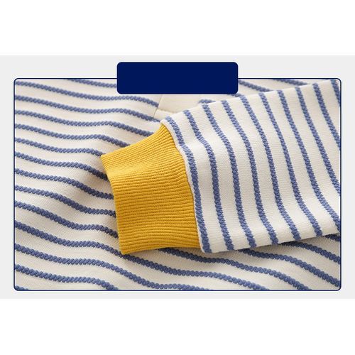 95% Cotton Kids Long Sleeve Stripe Boys Polo Shirt-Blue