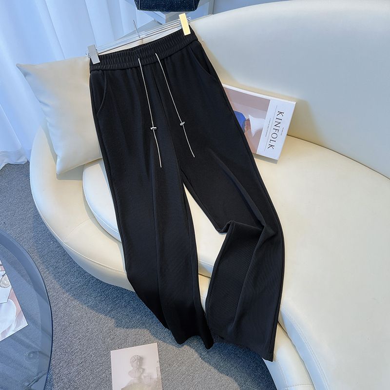 (Black)155Kg Plus Size Women's Ice Silk Pants Hip 150-160 Summer High Waisted Casual Loose Straight Leg Pants Large 5XL 6XL 7XL 8XL 9XL SAB