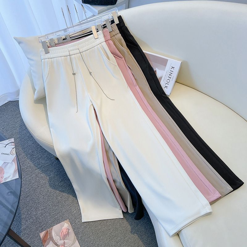 (Black)155Kg Plus Size Women's Ice Silk Pants Hip 150-160 Summer High Waisted Casual Loose Straight Leg Pants Large 5XL 6XL 7XL 8XL 9XL SAB