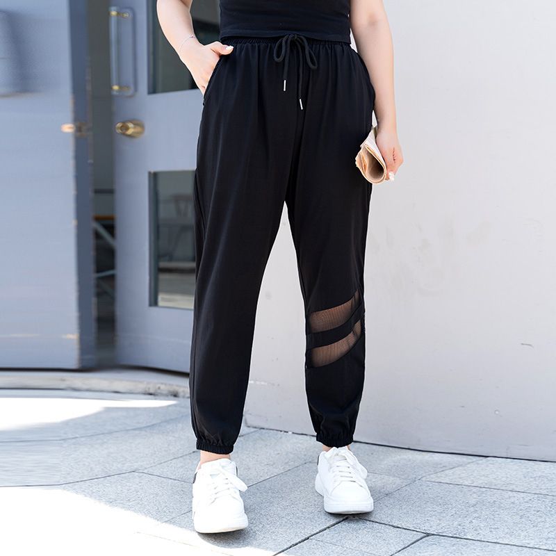 (Black)New 2022 Ladies Spring Autumn Plus Size Jogger Pants For Women Large Loose Black Belt Sports Trousers  7XL SAB