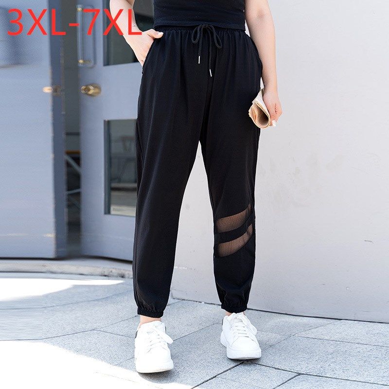 (Black)New 2022 Ladies Spring Autumn Plus Size Jogger Pants For Women Large Loose Black Belt Sports Trousers  7XL SAB