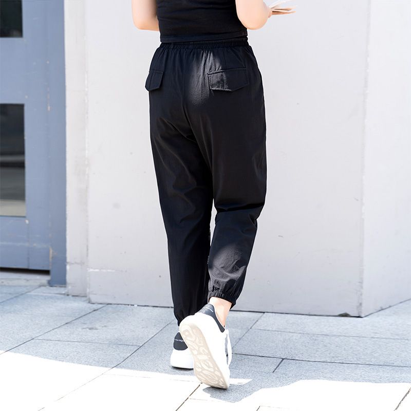 (Black)New 2022 Ladies Spring Autumn Plus Size Jogger Pants For Women Large Loose Black Belt Sports Trousers  7XL SAB
