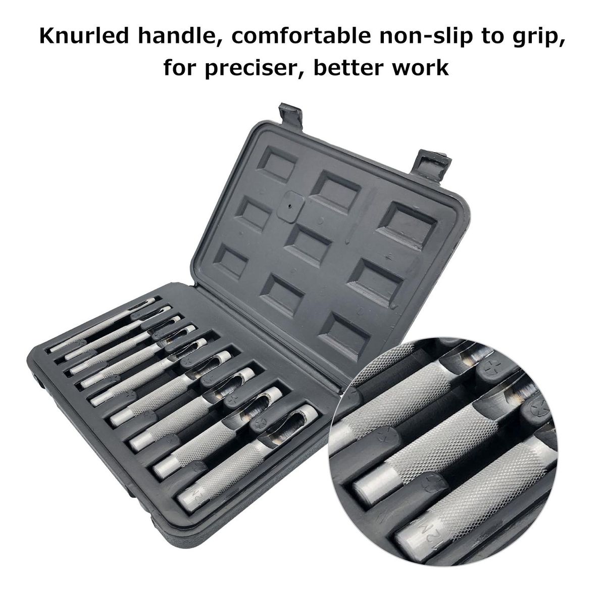 9pcs Leather Hollow Punch Set Leather Hole Punch Tool 3-12mm DIY Leathercraft Tool with Toolbox for Leather Belt Bag