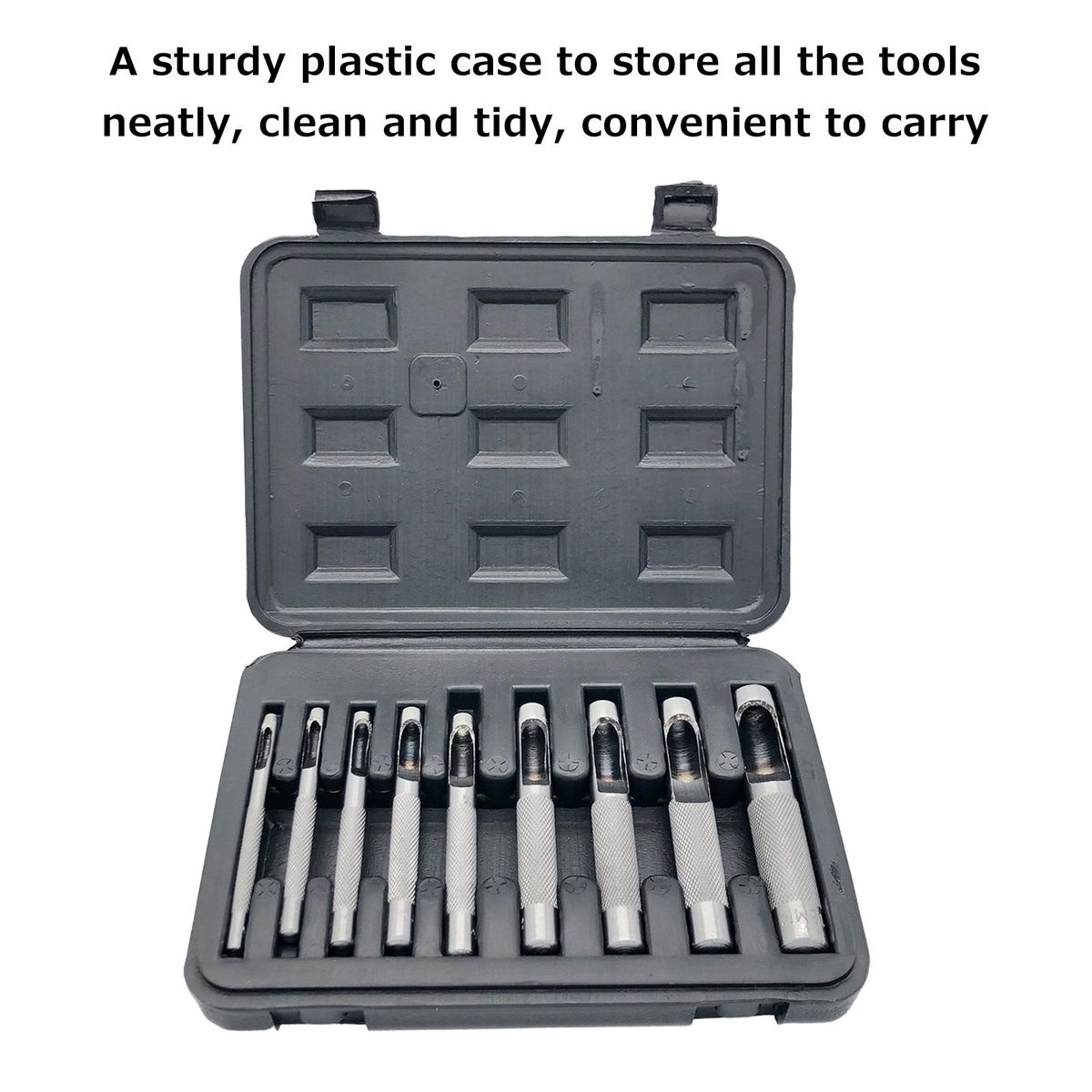 9pcs Leather Hollow Punch Set Leather Hole Punch Tool 3-12mm DIY Leathercraft Tool with Toolbox for Leather Belt Bag