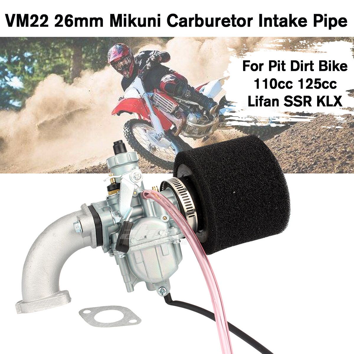 VM22 26mm Mikuni Arburetor Intake Pipe Pit Dirt Bike 110cc 125cc Lifan SSR KLX