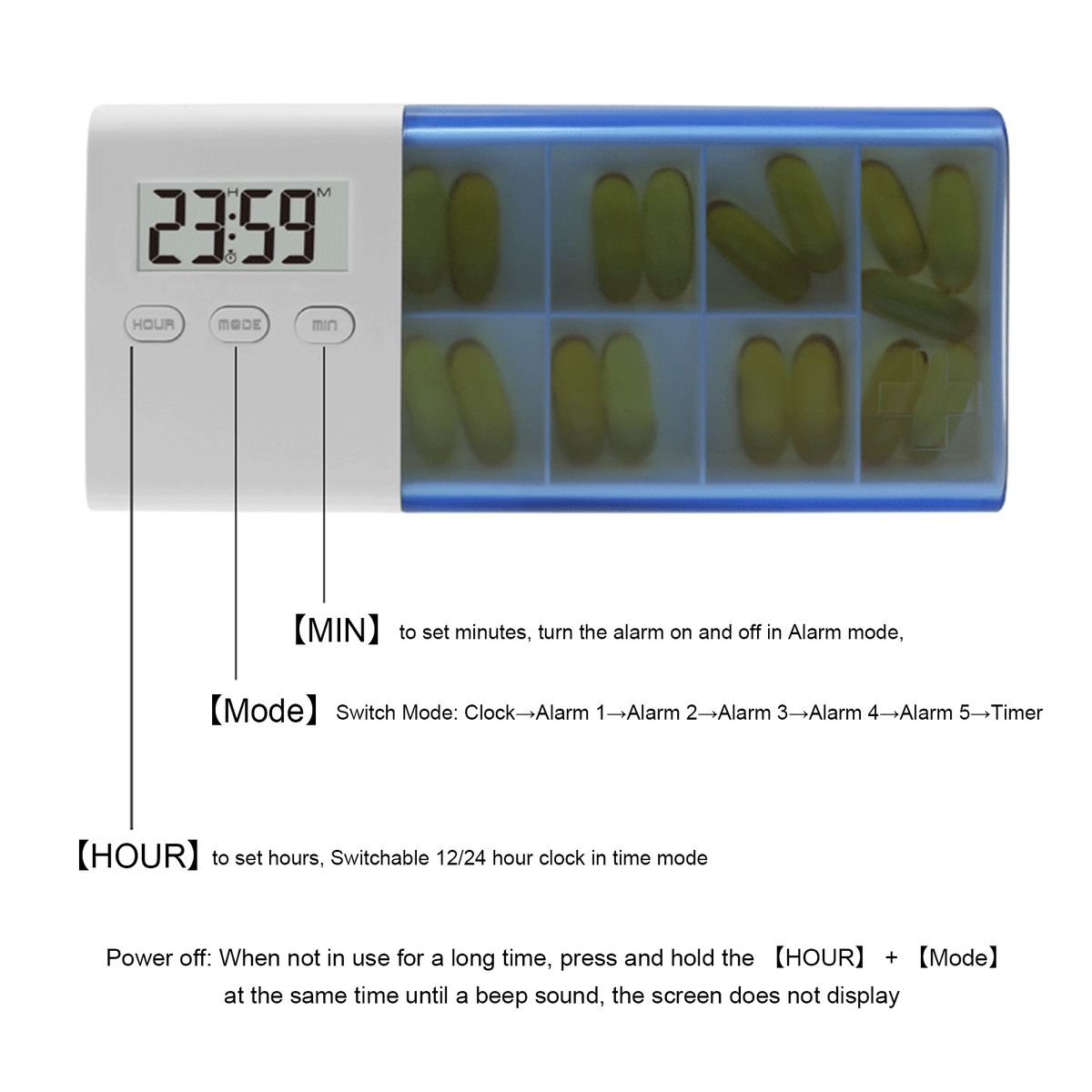 Dust-proof Separated Pill Organizer Pill Box Case Electronic