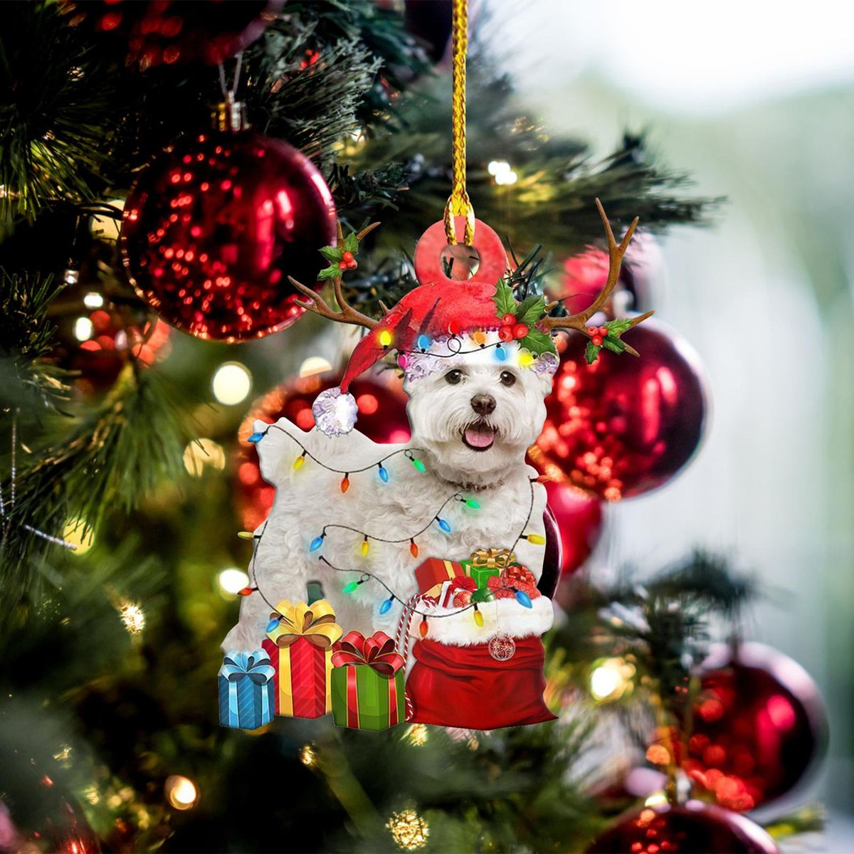 JUE-FISH 6Pcs/box Cute Christmas Dog Ornaments Christmas Tree Hanging Decoration DIY Wood Craft Christmas Pendant Kids Gift