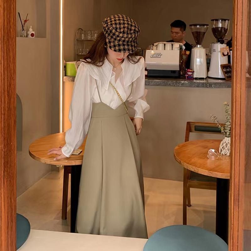 Xiaoxiangfeng Set Women's Spring 2023 New High Grade White Shirt Sling Dress Fashion Two Piece Set