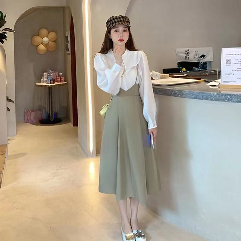 Xiaoxiangfeng Set Women's Spring 2023 New High Grade White Shirt Sling Dress Fashion Two Piece Set
