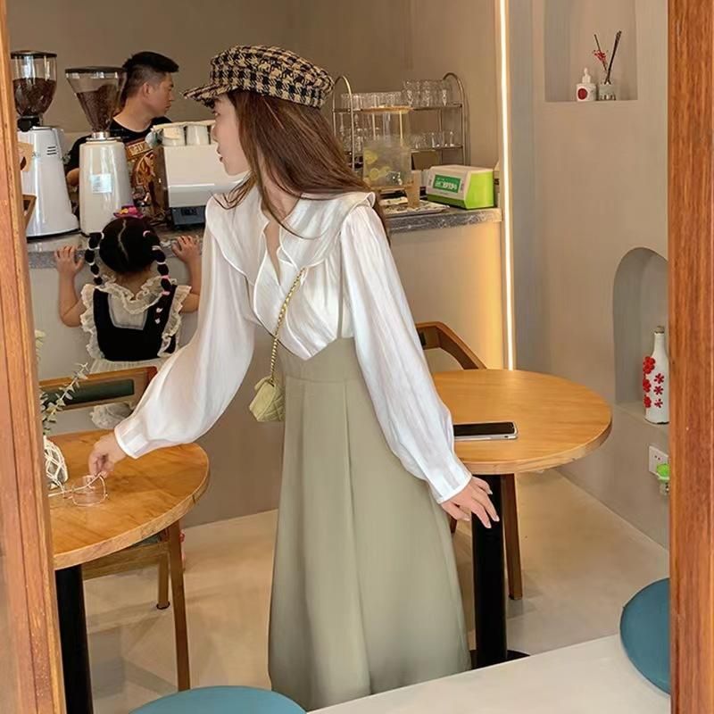 Xiaoxiangfeng Set Women's Spring 2023 New High Grade White Shirt Sling Dress Fashion Two Piece Set