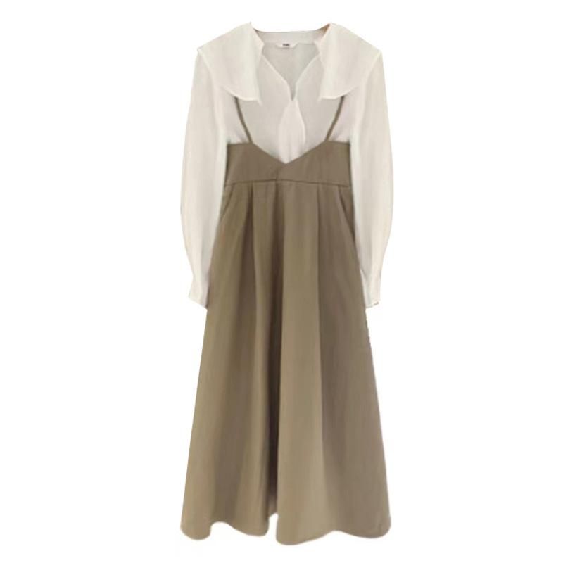 Xiaoxiangfeng Set Women's Spring 2023 New High Grade White Shirt Sling Dress Fashion Two Piece Set