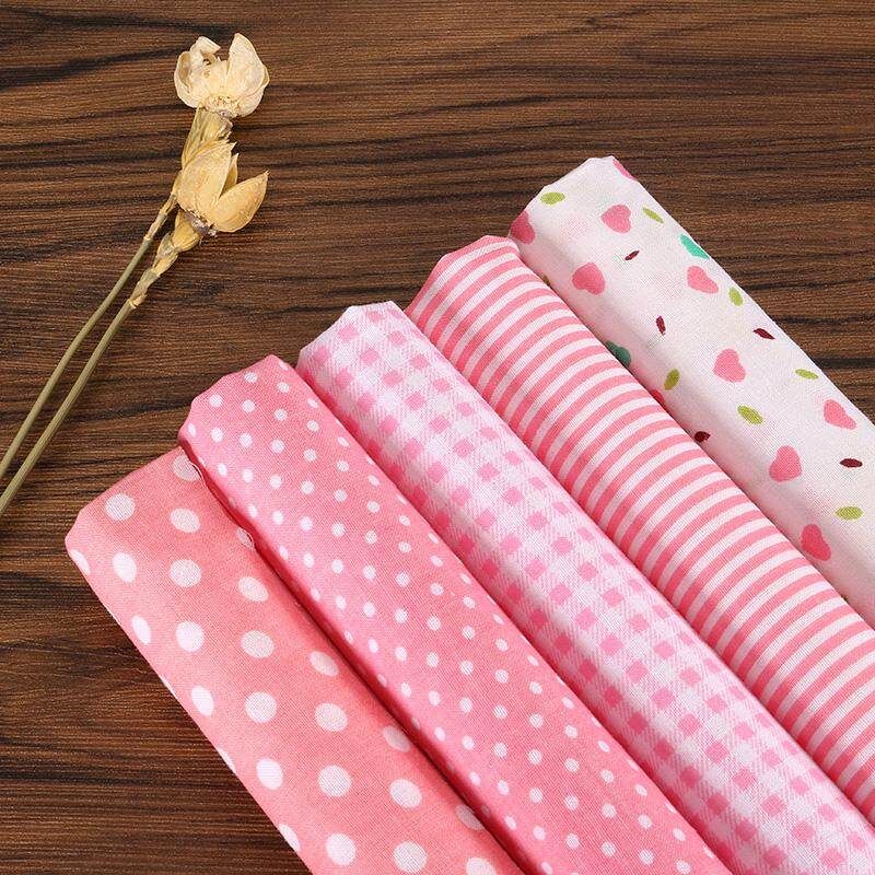 Hot 50*50CM 5PCS Sweet Pink Printed Cotton Fabric Telas Bundle DIY Patchwork Sewing Baby Toy Material Quilting Bedding Tecido