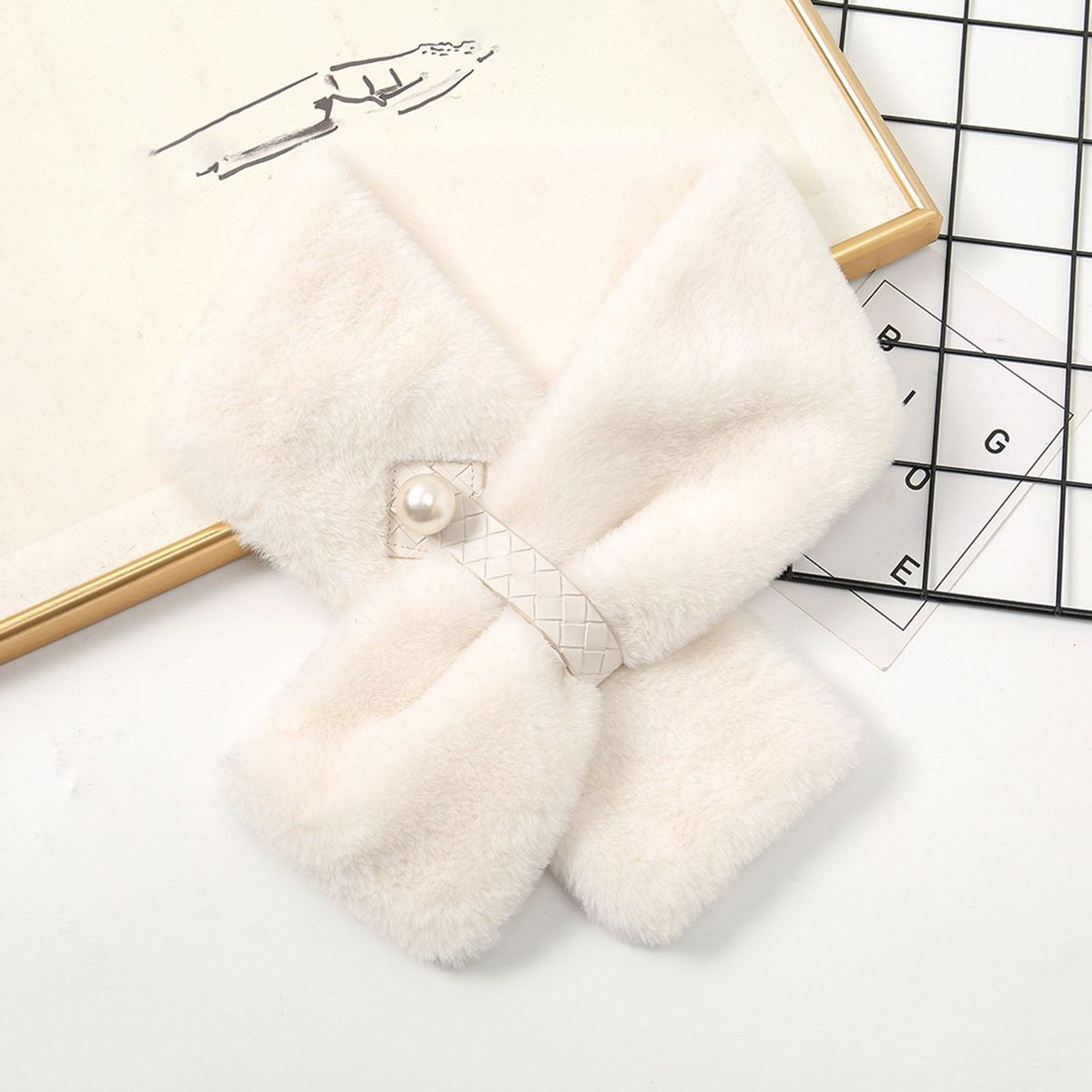 Furry Scarf Wrap Winter Thickened Double-sided Furry Scarf Wrap White
