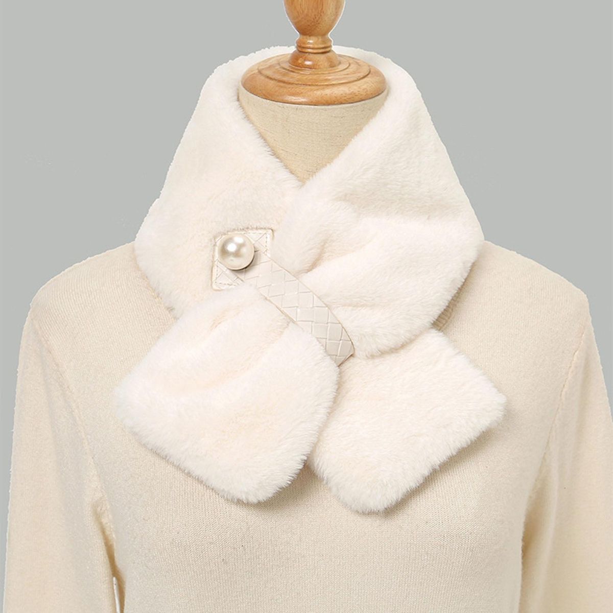 Furry Scarf Wrap Winter Thickened Double-sided Furry Scarf Wrap White