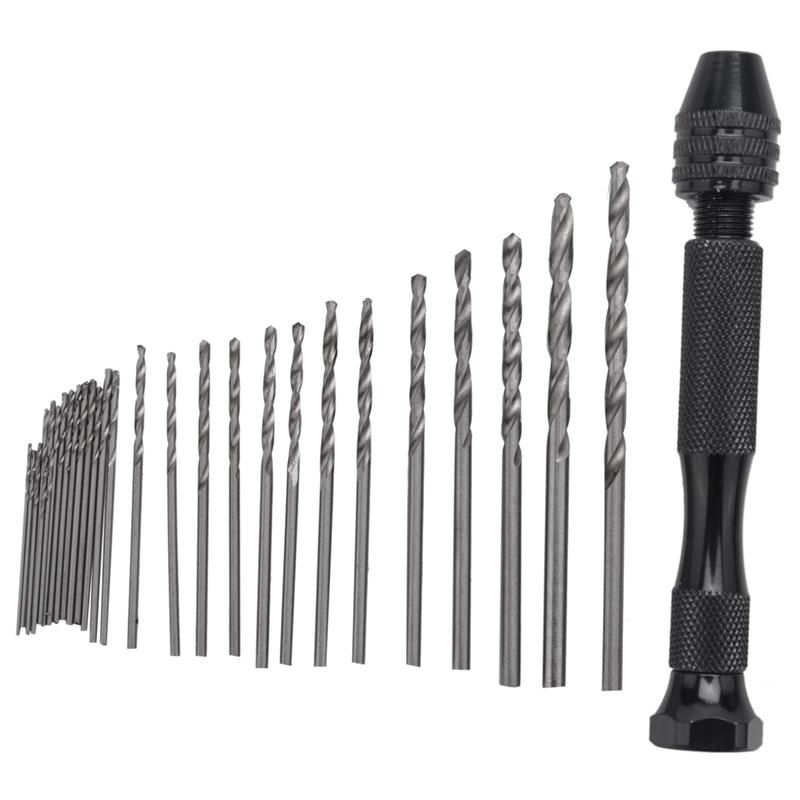 Hand Drill Bits Set 31Pcs Hand Drill Set Precision Pin Vise -Mini Twist Drill Bits For Metal Wood Delicate Manual Work Electronic Assembling And Model Making Diy Drilling