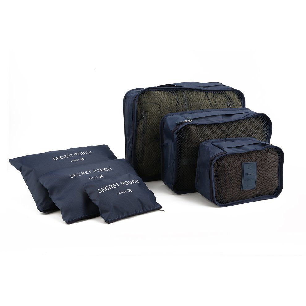6 P S/Set Square Travel Luggage Storage Bags  Lothes Organizer Pou H  Ase-dark Blue