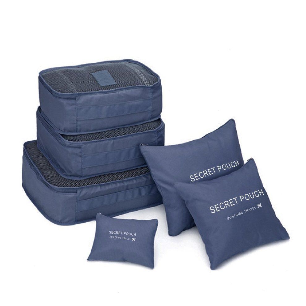 6 P S/Set Square Travel Luggage Storage Bags  Lothes Organizer Pou H  Ase-dark Blue