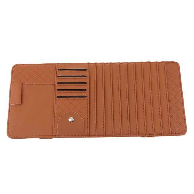 Car Sun Visor Sunshade CD Card Clip Holder Organizer Pocket Brown