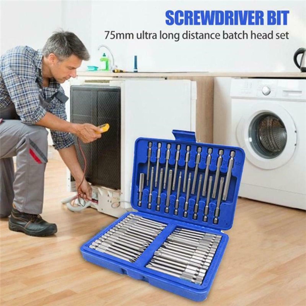 50Pcs Long Screwdriver Bits Set 49Pcs 75mm Cr-V Screwdriver Bits + 1Pc Magnetic Bit Holder with Storage Box