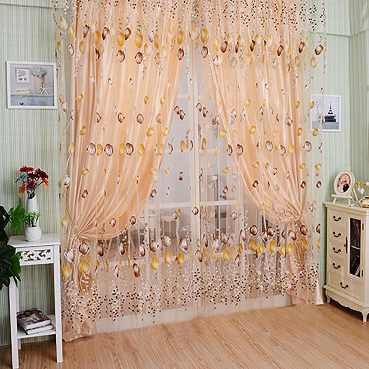 Floral Tulle Voile Door Window Curtain Blue Only 1 Curtain
