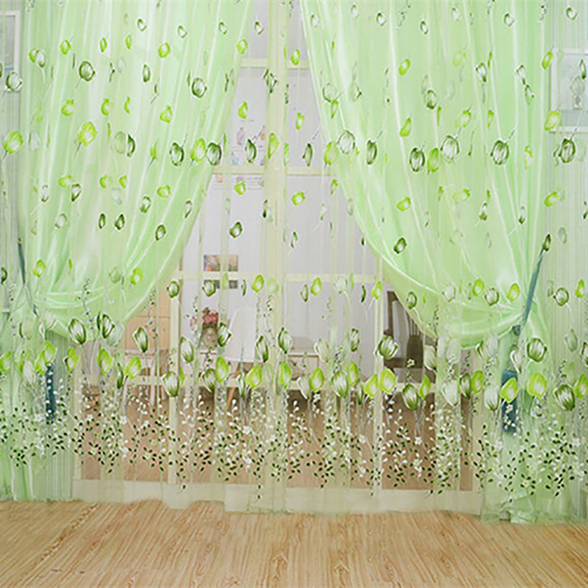 Floral Tulle Voile Door Window Curtain Blue Only 1 Curtain