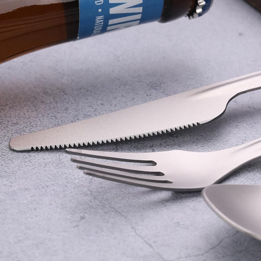 Lixada 4-in-1 Titanium Flatware Cutlery Set Lightweight Dinner Spoon Fork Cutter with Multifunctional Storage Holder Bottle Opener for Camping Hiking Backpacking Picnic