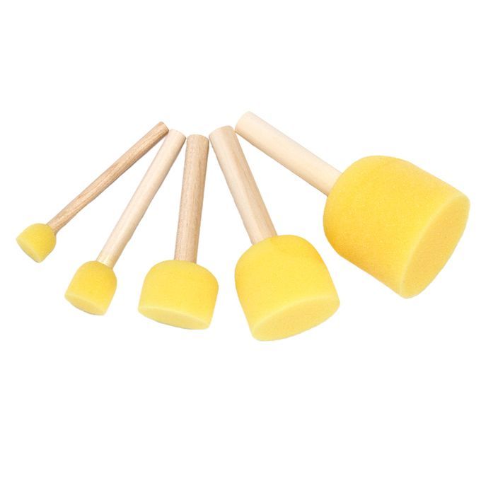 5-Pieces Round Foam Brush Set Wooden Handle Sponge Painting