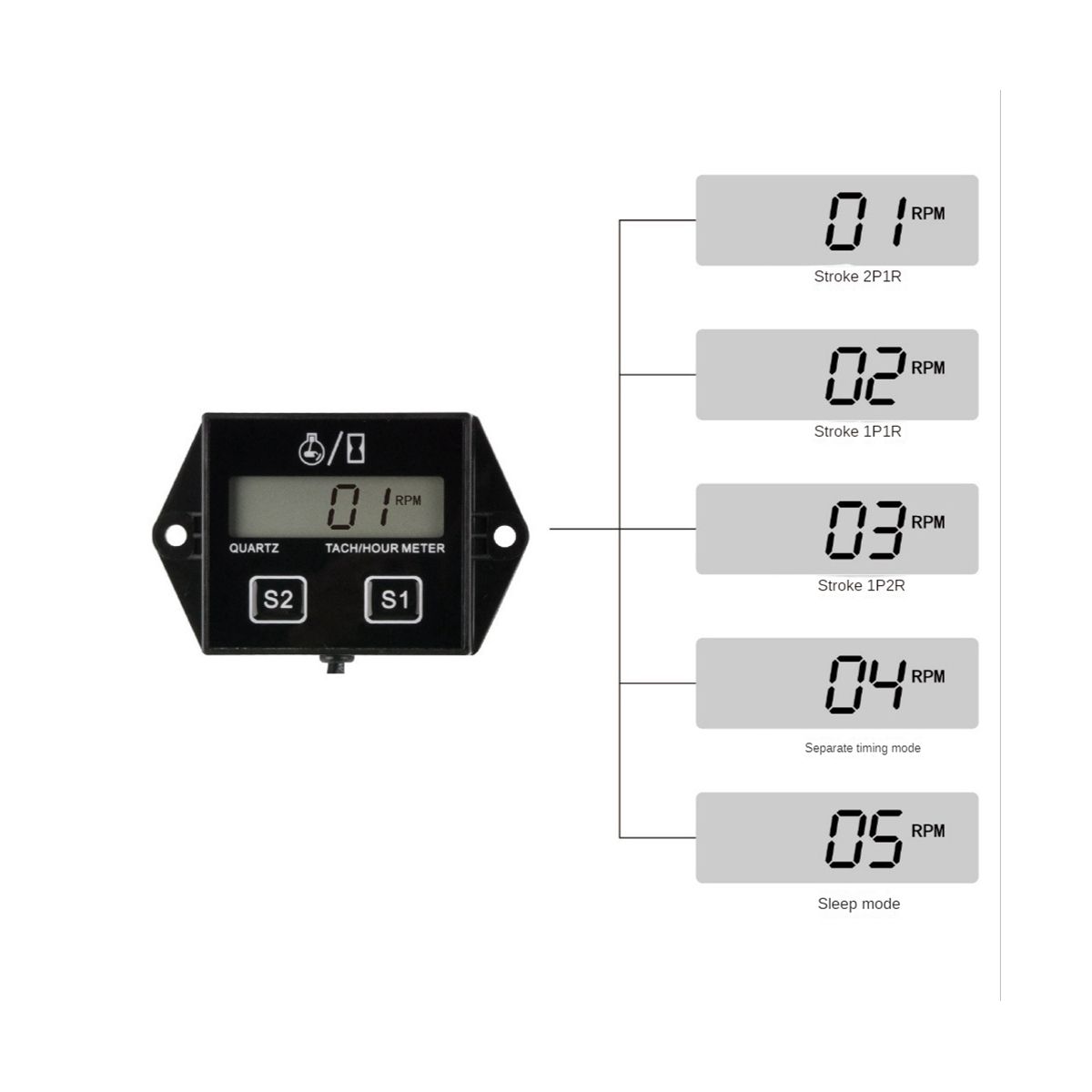 Digital Display Tachometer Timer Engine Tach Hour Meter Gauge Inductive Car Stroke Engine LCD Display for Car Motor Boat