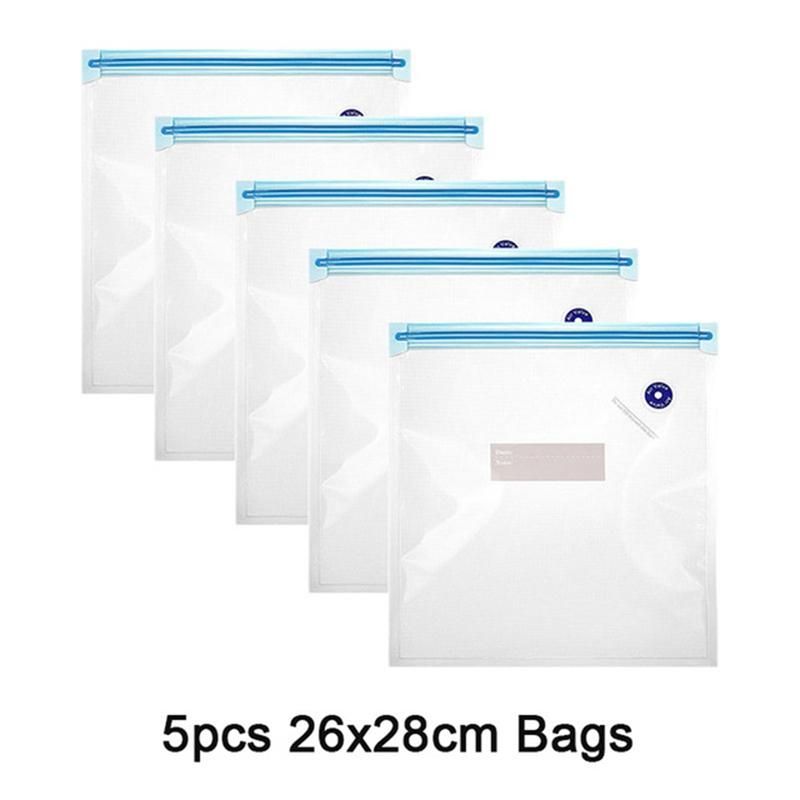 5PCS Reusable Vacuum Food Storage Zipper Bags for Electric Handheld Vacuum Pump26 X 28 CM