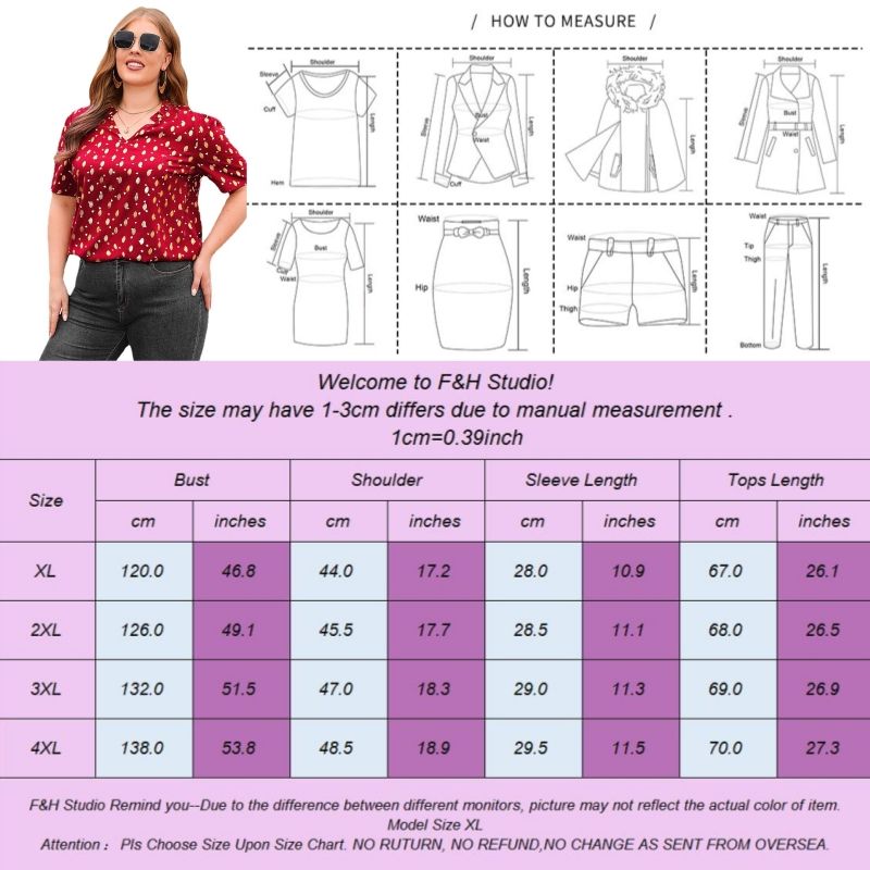 3285 Women V Neck Work Office Plus Size Blouse Red