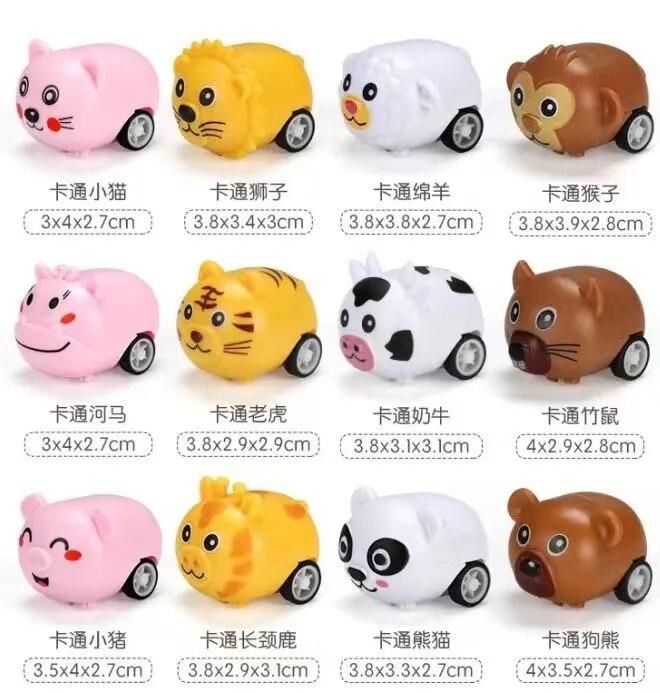 12pcs Cute Animal Pull Back Car Kids Birthday Party Favor Toys Baby Shower Guest Gift Souvenir Boys Girl Giveaway Pinata Fillers