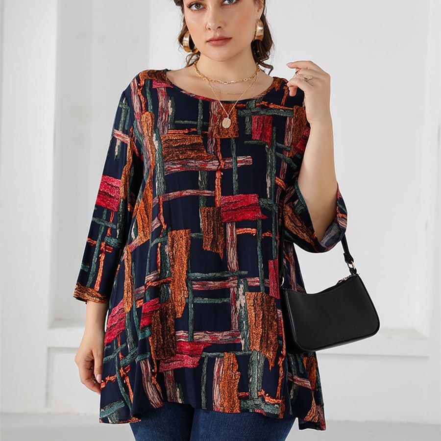 XL-5XL Round Neck Long Sleeves Office Work Blouse Plus Size Blouse 2817
