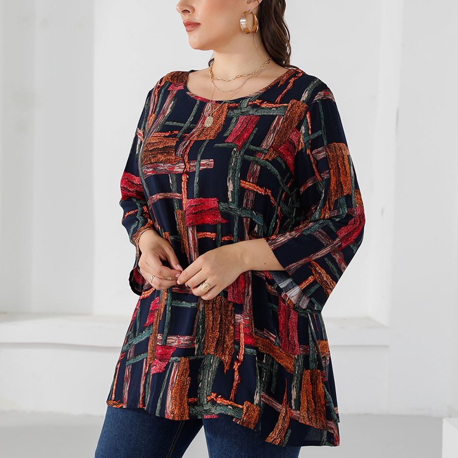 XL-5XL Round Neck Long Sleeves Office Work Blouse Plus Size Blouse 2817