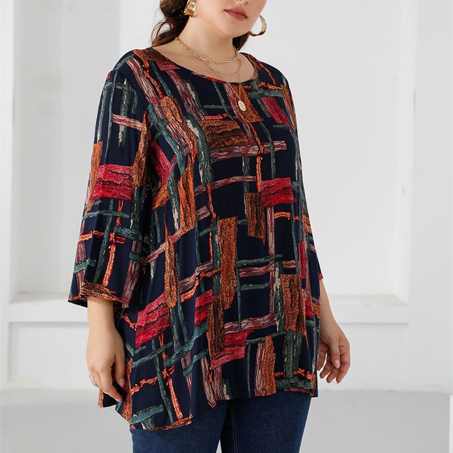 XL-5XL Round Neck Long Sleeves Office Work Blouse Plus Size Blouse 2817