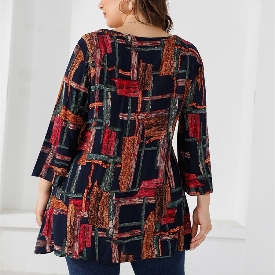 XL-5XL Round Neck Long Sleeves Office Work Blouse Plus Size Blouse 2817