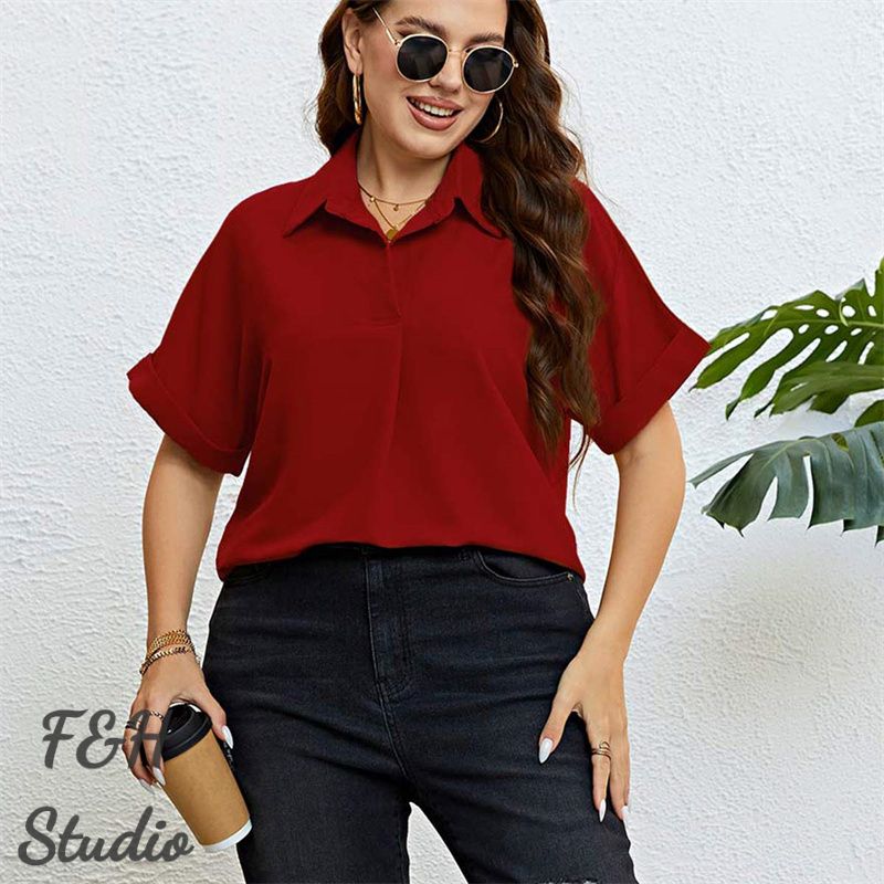 F&H 3413 XL-3XL Plus Size Short Sleeves Shirt Red