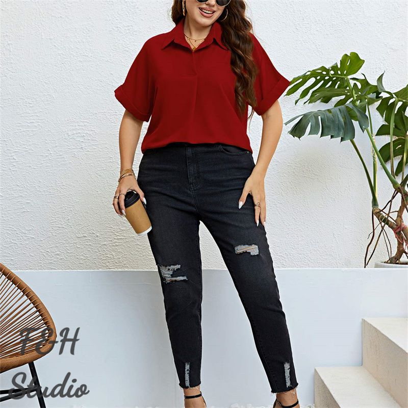 F&H 3413 XL-3XL Plus Size Short Sleeves Shirt Red